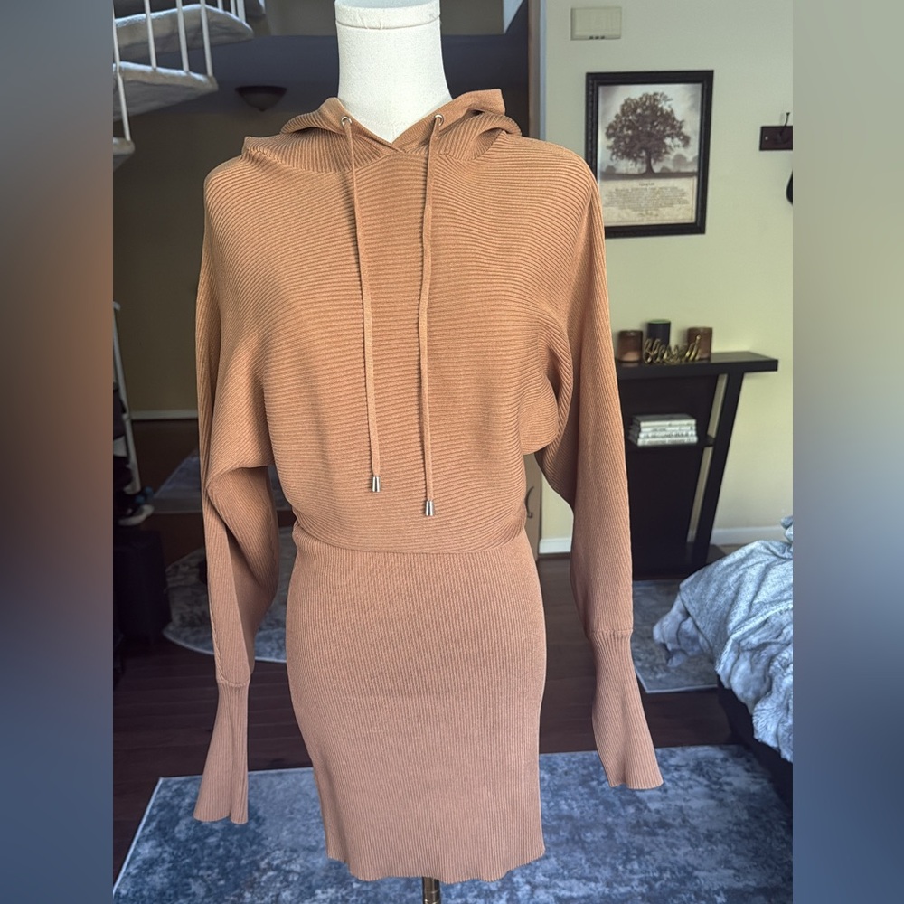 Tan Hooded Knit Dress - Picture 3 of 6